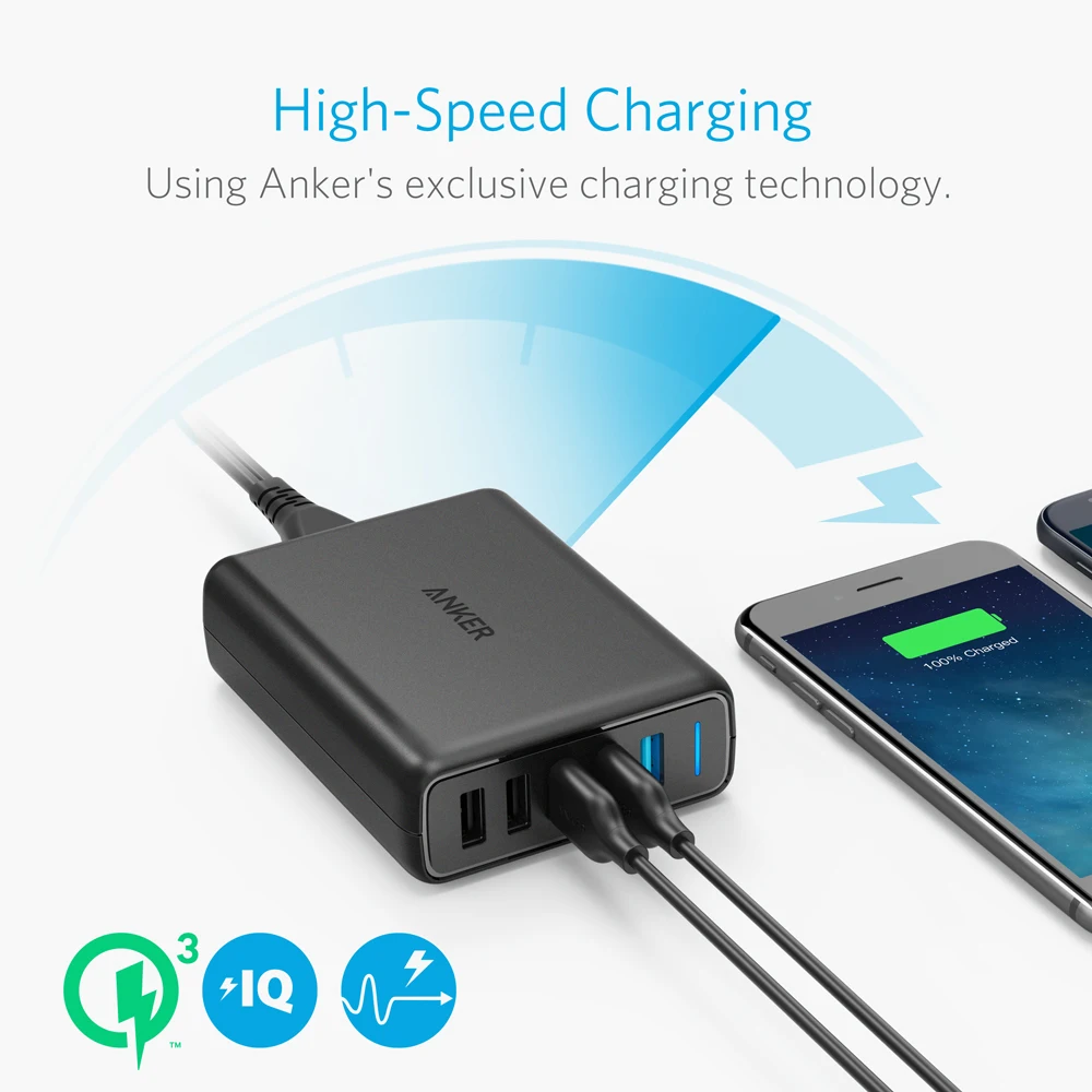 Новое Сетевое зарядное устройство Anker Quick Charge 3 0 63 Вт с 5 портами USB PowerIQ PowerPort Speed для