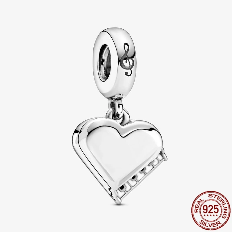 

100% Real 925 Sterling Silver Musical Note Heart Pendant Fit Original 3mm Bracelet&Bangle Making Fashion DIY Jewelry For Women