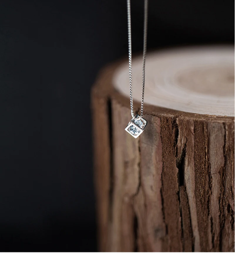 925 Sterling Silver New Arrival Zirconia Water Cube Pendant Necklace For Women Fashion Square Clavicle Wedding Jewelry | Украшения и