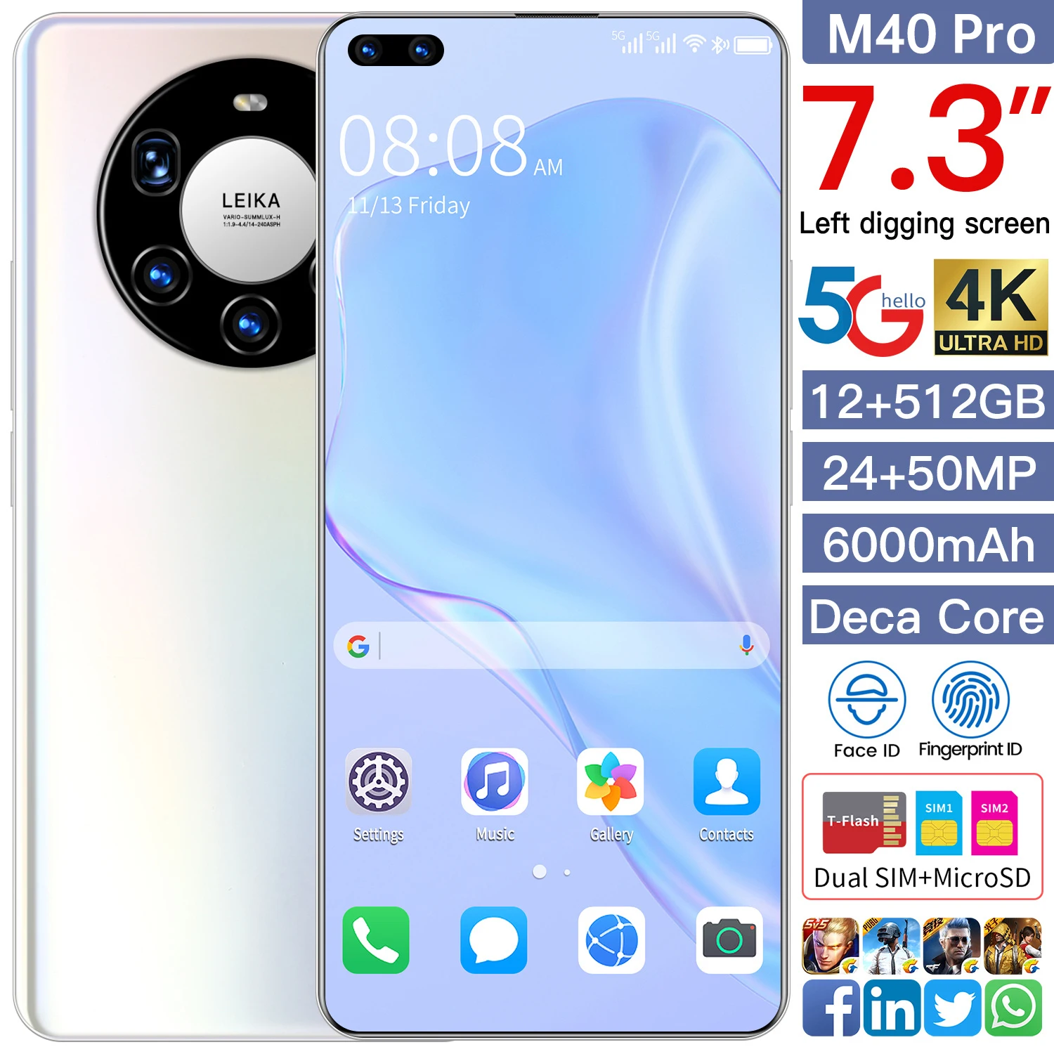 Huawei-Premio Mundial Mate40 Pro, pantalla de 7,3 pulgadas, compatible con la aplicaci&oacute;n Google, red 5G, 12GB, 512GB, para Vivo OPPO, Xiaomi-0