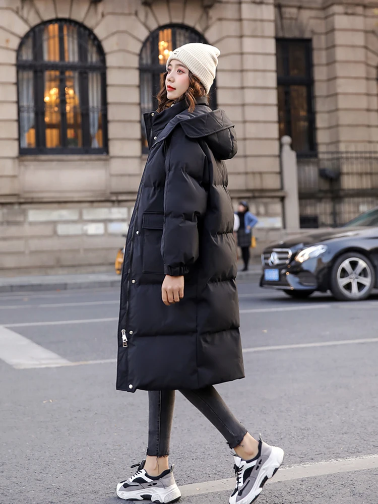 Down Padded Hooded Long Parka Women Korean Loose Mid-Length Coat Over-The-Knee Jacket 2021 Winter New Thick Plus Size Outerwear