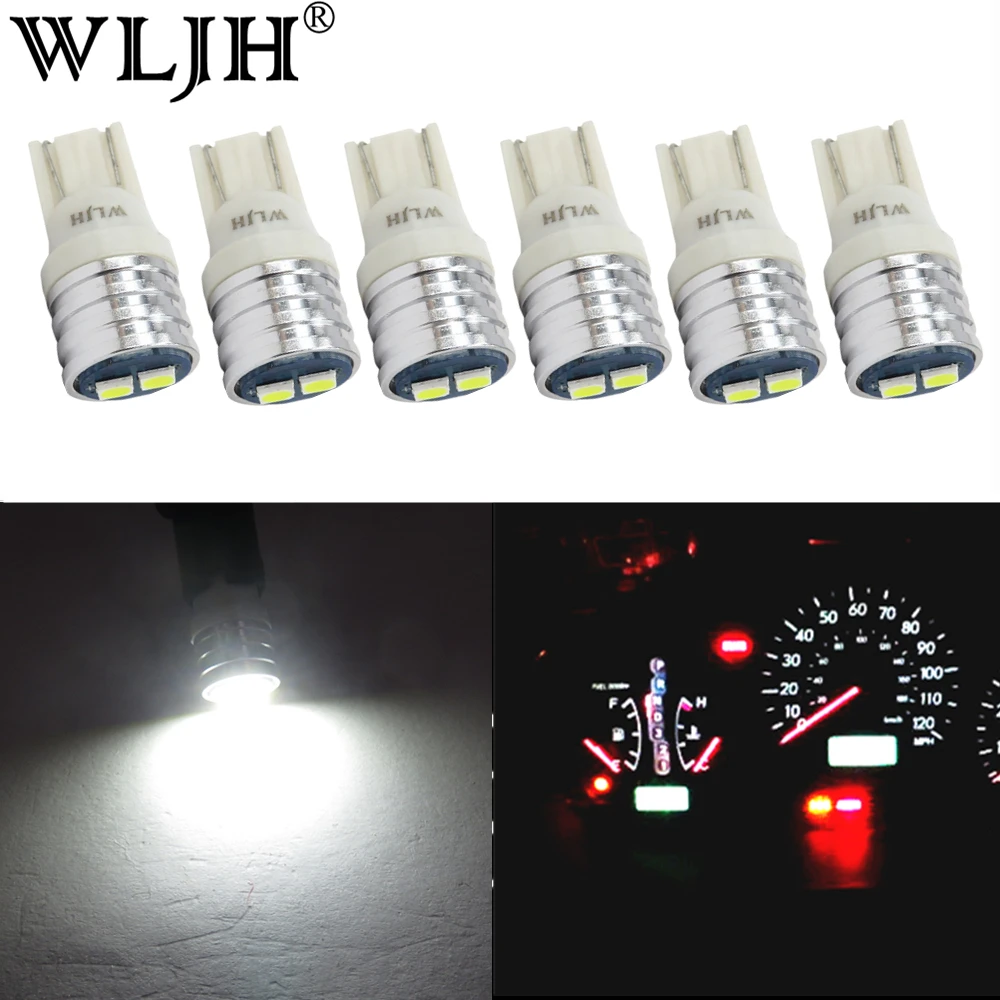 Белый WLJH 6x яркая светодиодная лампа T10 W5W 158 194, автомобильная интерьерная купольная карта, грузовой номерной знак, приборная панель, панель приборной панели, светильник - Испускаемый цвет: Белый