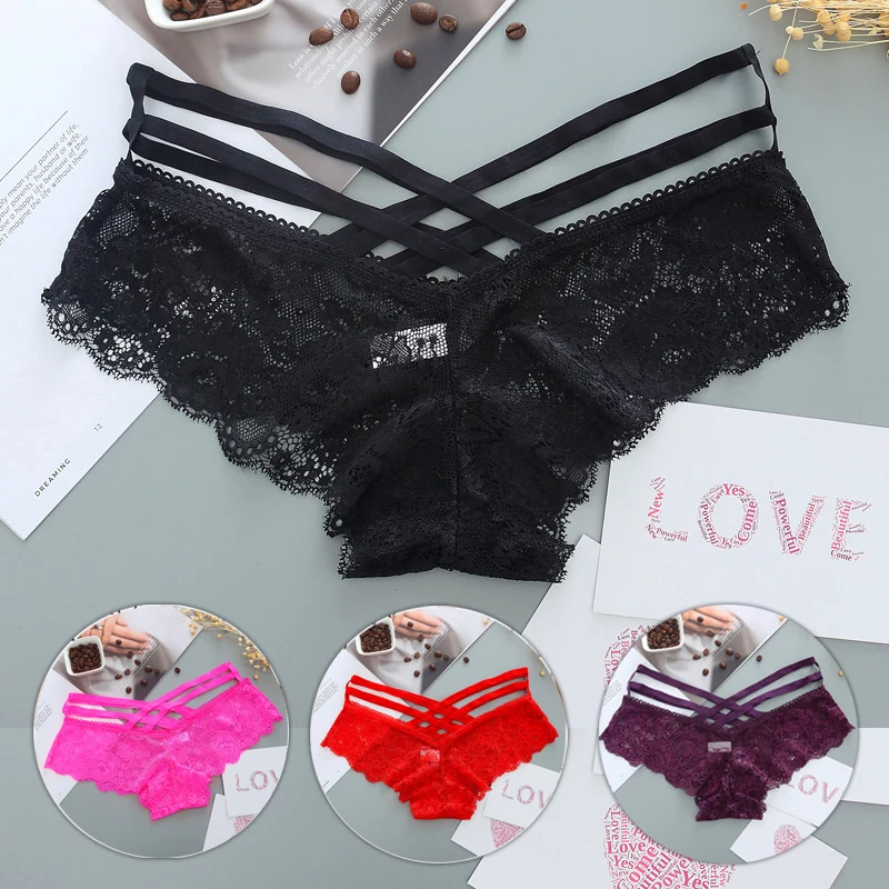 

1/2/3pcs Sexy Panties Women Lace Low-Rise Solid Sexy Briefs Female Underwear Pant Ladies Cross Strap Lingerie G String Thong