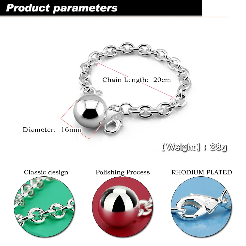 Женский серебряный браслет и с круглыми бусинами колокольчиком для девочек.