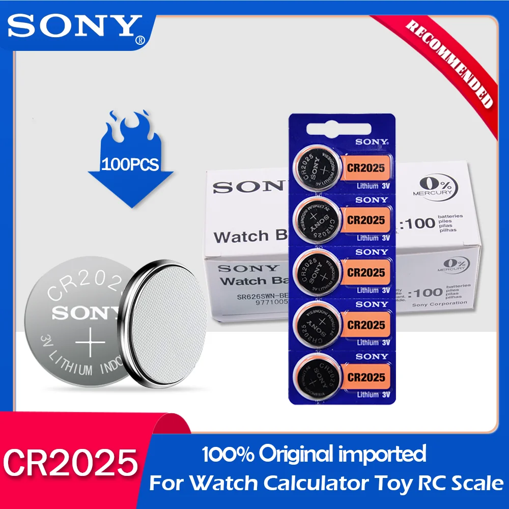 100 шт./лот sony CR2025 100% оригинальная 3 В литиевая батарея для часов пульт