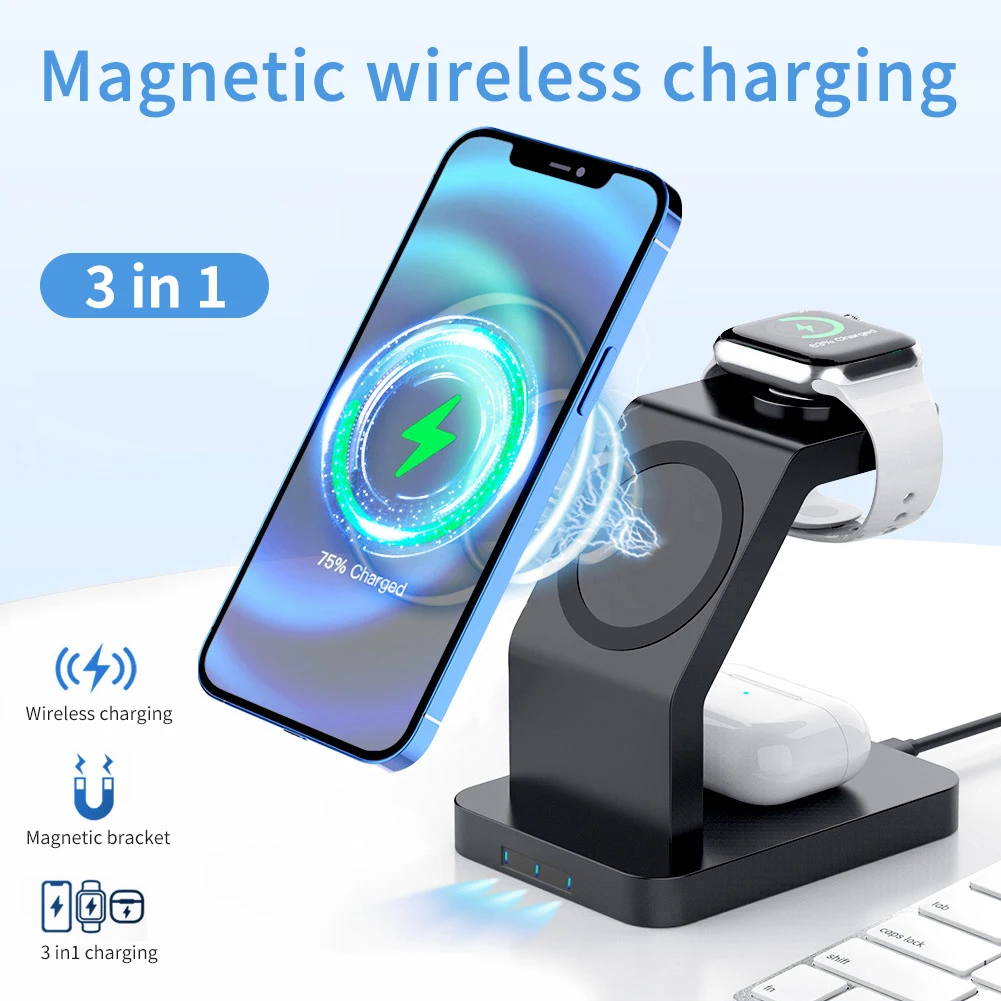 

Qi 15 Вт магнитное Беспроводное зарядное устройство PD 3 в 1, зарядка для iPhone 12 Pro Max/12Mini, быстрая зарядка для Apple Watch/Airpods Pro
