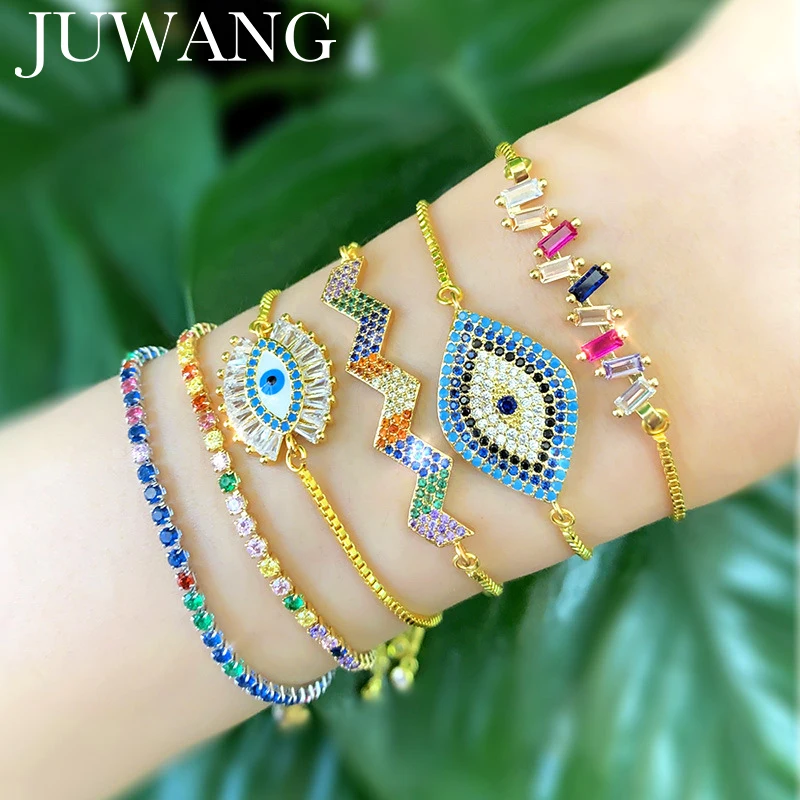Золотые браслеты сглаза Bijoux Femme 2019 браслет CZ радужные для женщин девушек