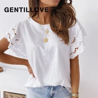 gentillove casual solid loose tee shirts lace short sleeve o neck patchwork t shirts streetwear harajuku tops summer tunic