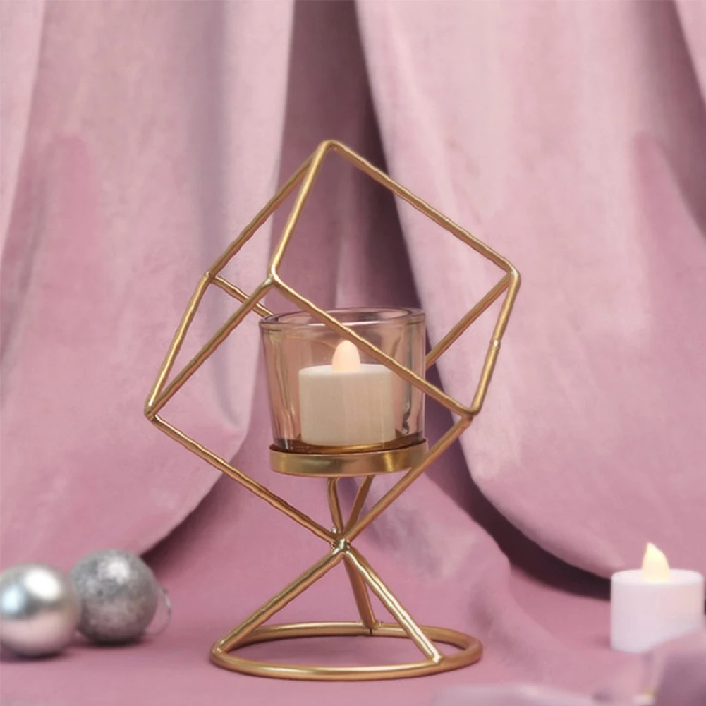 

Golden Candle Holder Simple Geometric Metal Candlestick Home Decorations for Valentine Christmas Wedding Dating Dinner