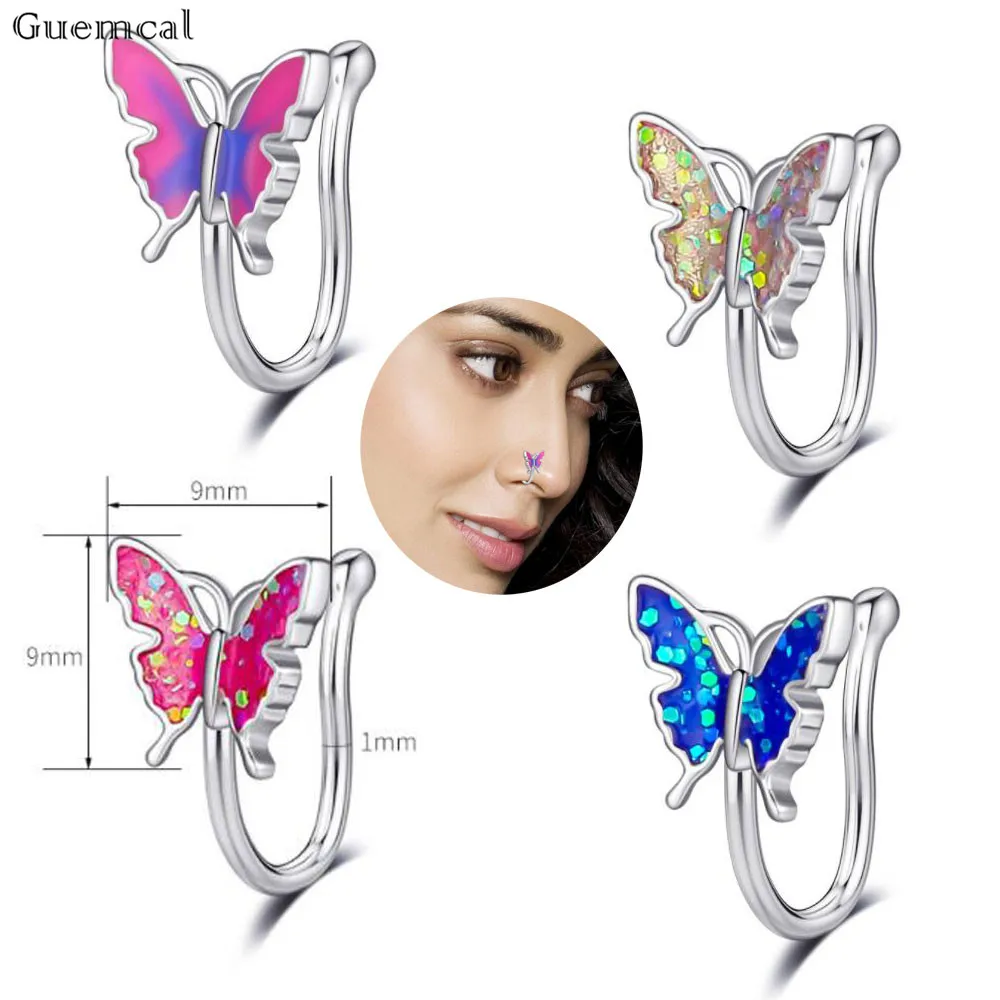 

Guemcal 1pc Stainless Steel Butterfly Nose Clip Fake Nose Ring Piercing Jewelry for Woman Gift 2021 New