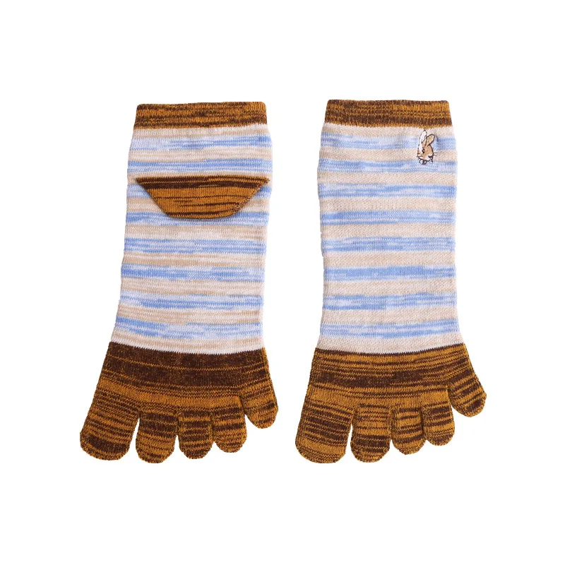 

1 Pair Woman Rabbit Embroidery Striped Five Finger Socks Fashion Colorful Cute Toe Socks Cartoon Breathable Ladies Socks MKG521