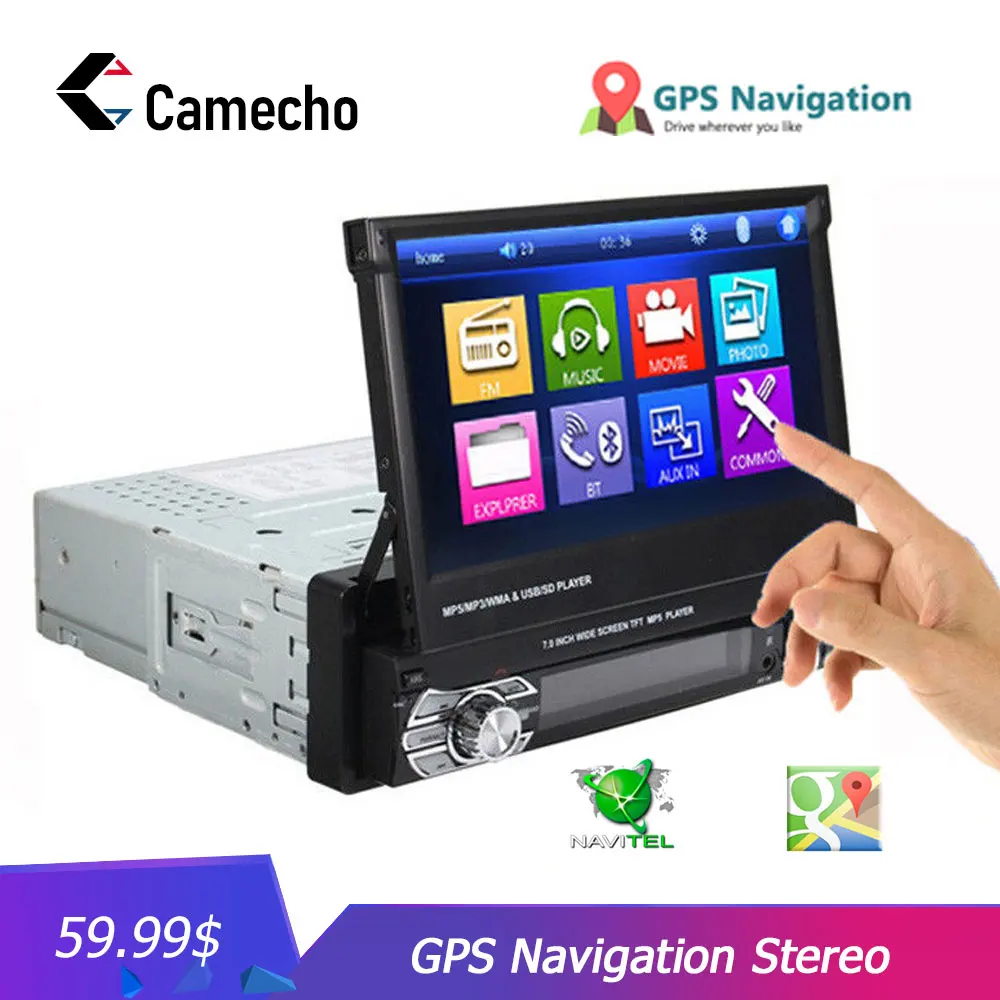 Camecho 7 &quotHD Выдвижной Автомобильный Радио один din Авторадио GPS Bluetooth навигация