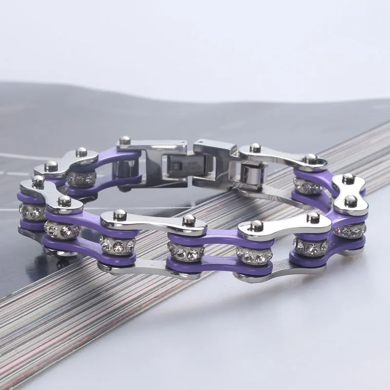 Модные женские браслеты с бриллиантами фиолетовые байкерские на цепочке для