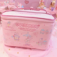 1pc lovely large capacity embroidered pink square portable cosmetic bag girls handbag gifts