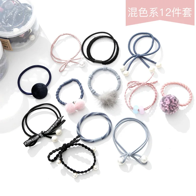 

12pcs/set Storage Bottle Packing Hair Accessories for Women Elastic Hair Bands with Different Decoration Ponytail Holder Mori