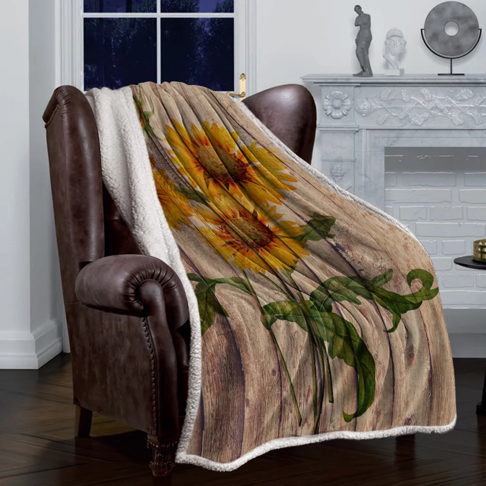 Зимнее кашемировое шерстяное одеяло Подсолнух Деревенское покрывало фланелевое