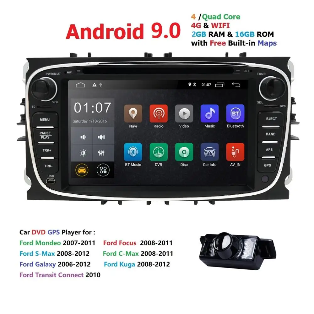 Автомобильный мультимедийный плеер Android 9 0 GPS 2 Din dvd-плеер для FORD/Focus/S-MAX/Mondeo/C-MAX/Galaxy
