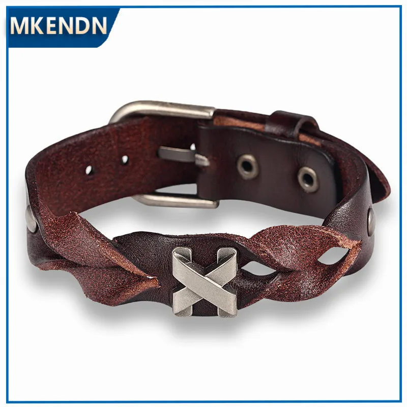 MKENDN браслеты ручной работы из натуральной кожи брендовые модные панк на запястье