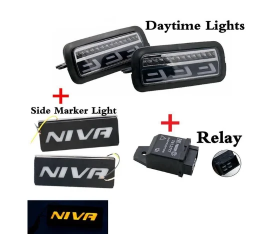 set Для Lada Niva 4X4 URBAN 1995- боковой светодиодный DRL светильник s Белый бегущий Янтарный поворотник функция аксессуары светодиодный задний светильник реле - Цвет: set