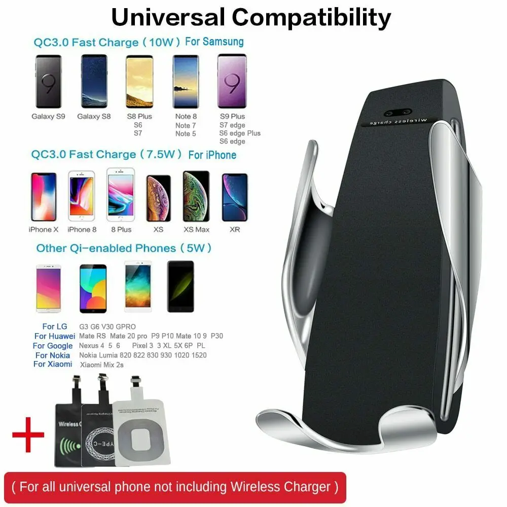 Беспроводное зарядное устройство S5 с автоматическим зажимом и умным датчиком QI