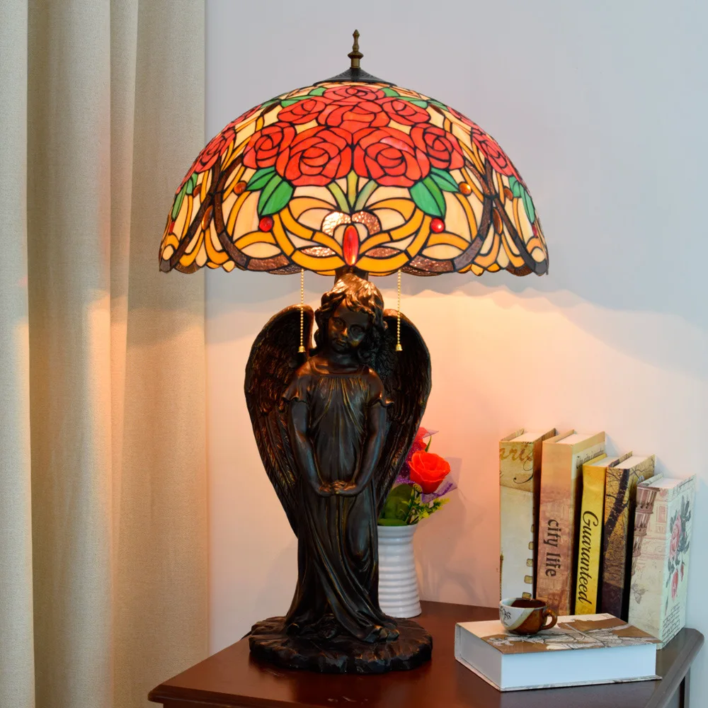 

European-Style Luxury Upscale Large Living Room Bedroom Bar Front Lobby Glass Table Lamp Tiffany Rose Lamp