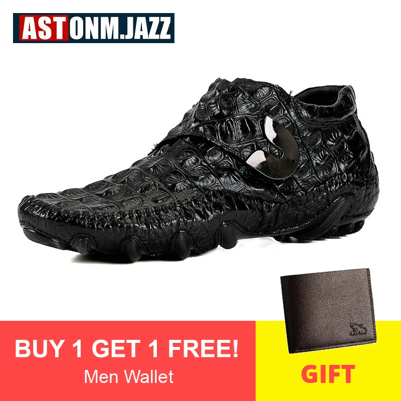 Ботильоны мокасины Мужская черная обувь из крокодиловой кожи ботинки Челси