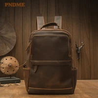 simple retro high quality natural crazy horse cowhide mens backpack casual daily travel bookbag genuine leather laptop bagpack