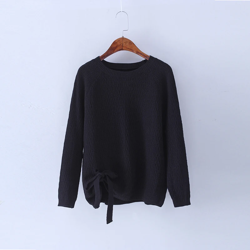 

Pullovers Women Bow Knitting O-Neck Solid Colour Long Sleeve Womens Simple All-match Trendy Tops Elegant Korean Style Pullover