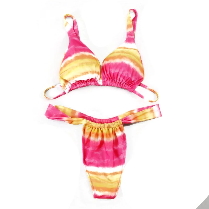 

2021 Fashion Women's Sexy Bikini Pink Beach Swimsuit Triangle Breast Pad Swimsuit