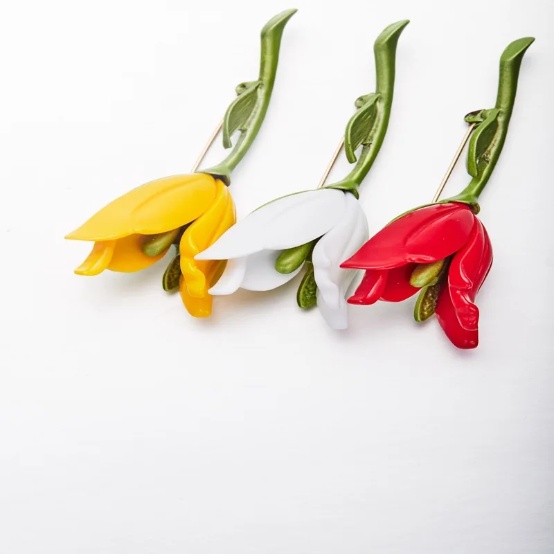 Винтажная эмалированная брошь в виде тюльпана растения искусственного дерева