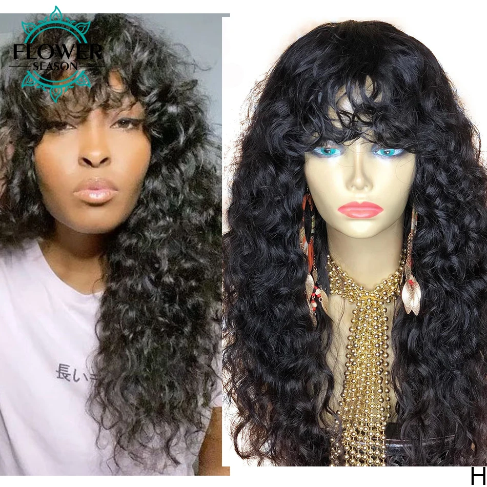 Water Wave Human Hair Wigs For Black Women Brazilian Rem Full Machine Made Scalp Top Wig 180Density Loose Wave Wig FlowerSeason enlarge