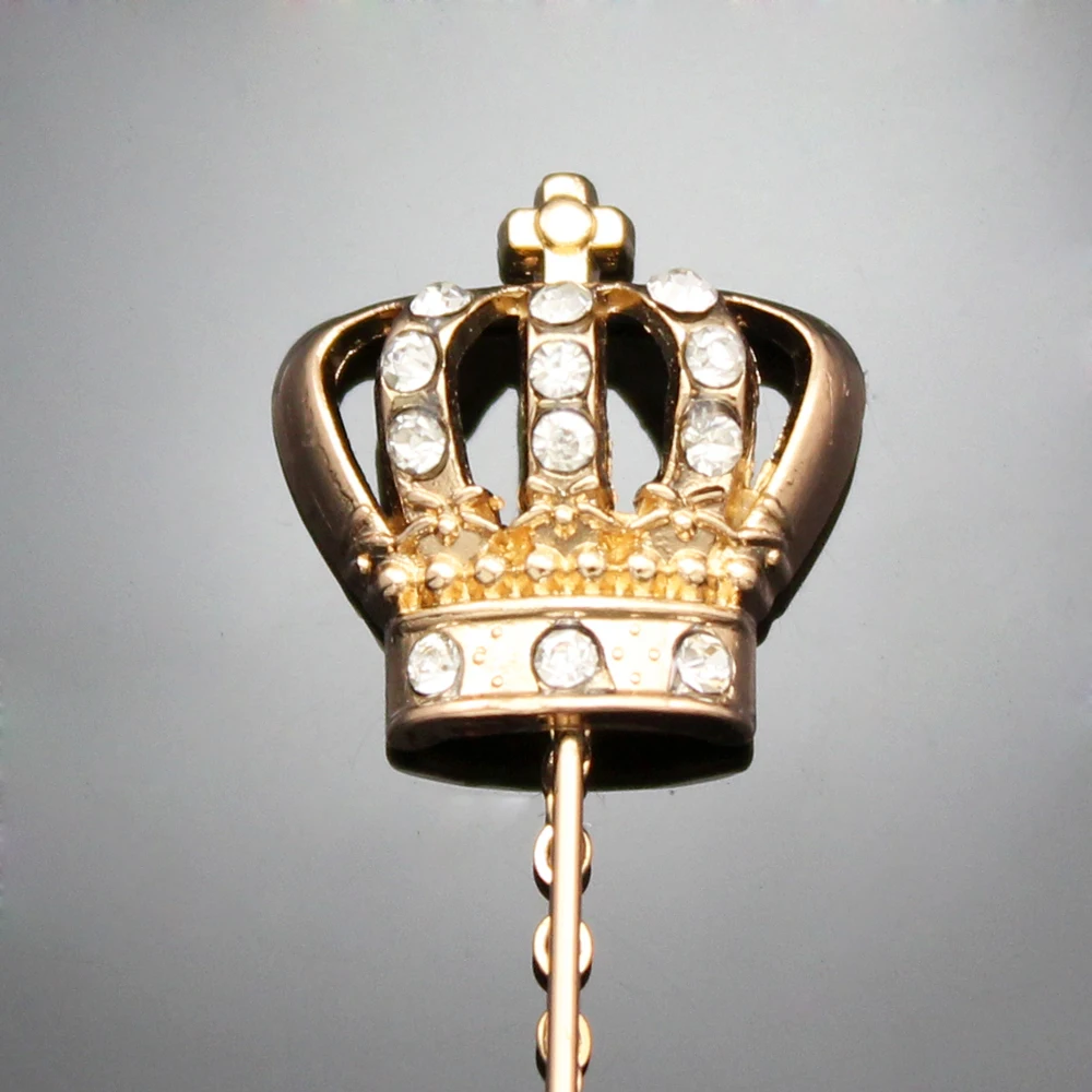 Золотая Мужская корона тиара Крест Кристалл цепь булавка на лацкан зажимы