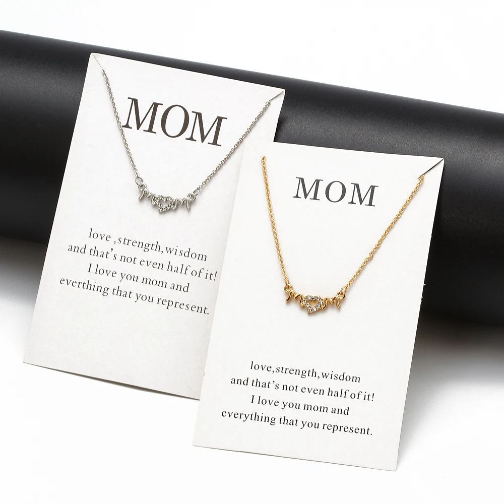 Открытка с надписью мама подвеска в форме сердца кристаллами ожерелье Золотое