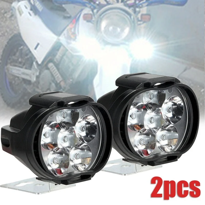 2 Pcs 6 LED אופנוע עזר פנס זרקורים מנורת בהירות גבוהה עמיד למים קטנוע Autocycle רכב פנס נורות