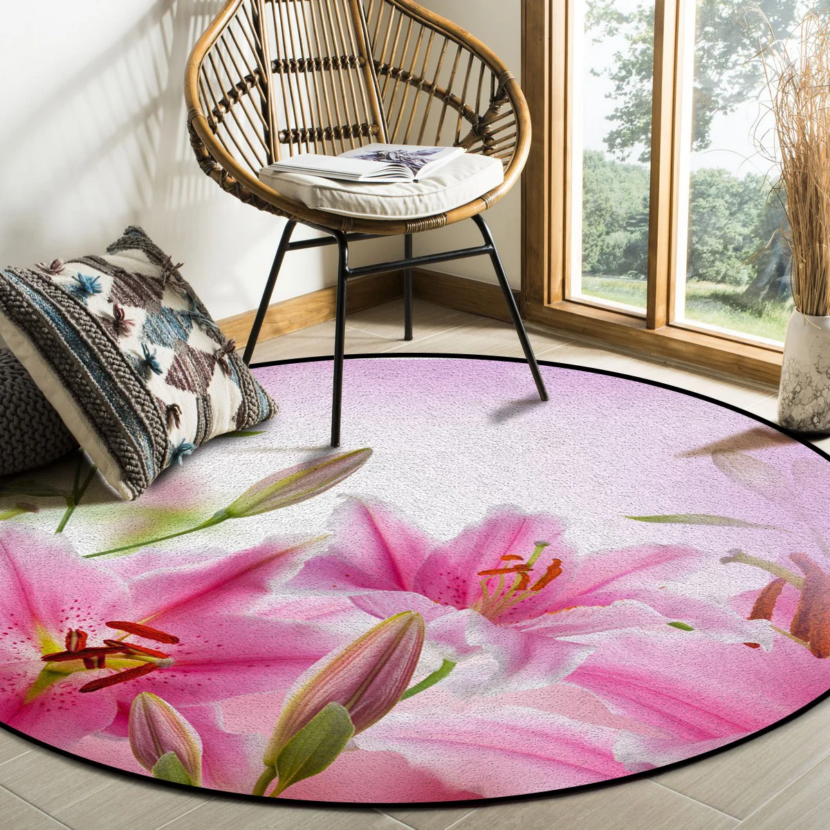 

Flowers Pink Carnations Round Carpets for Bed Room Non-slip Rugs for Living Room Entrance Mat Circle Rug