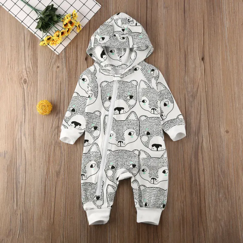 Детский комбинезон с капюшоном на молнии принтом лисы для маленьких мальчиков и
