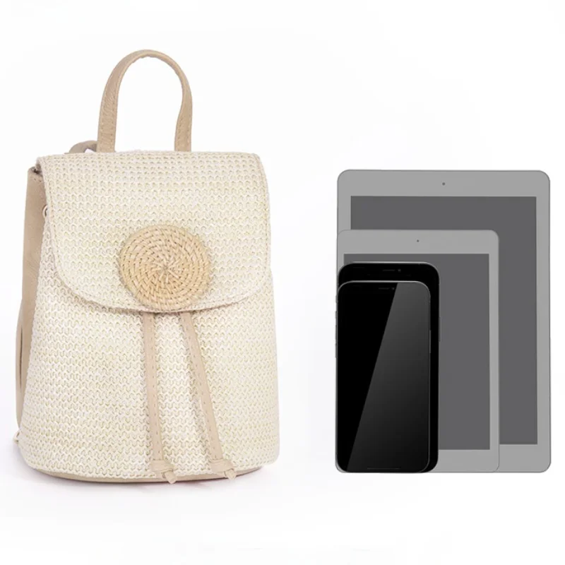 

Summer Straw Bag Women Girl Ins Woven PU Leather Backpack Rattan Bag Mini Beach Shoulder Crossbody Bucket Bag Travel Leisure Bag