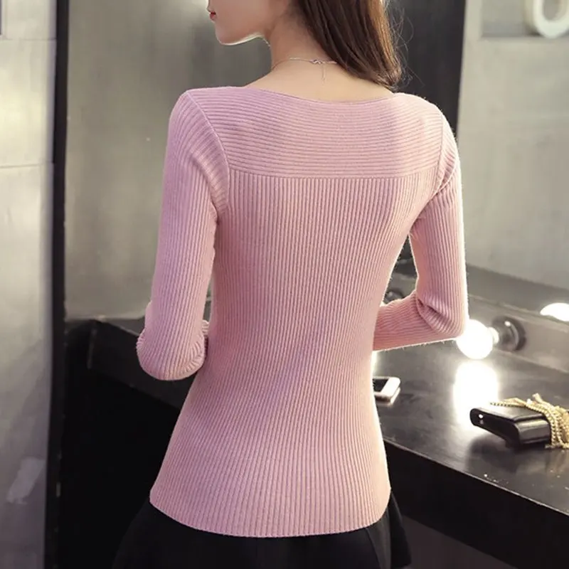 Autumn Winter Knitted Sweater Women 2021 Casual Long Sleeve Pullover Sweaters Korean Style Slim White Knitwear Pull Femme | Женская