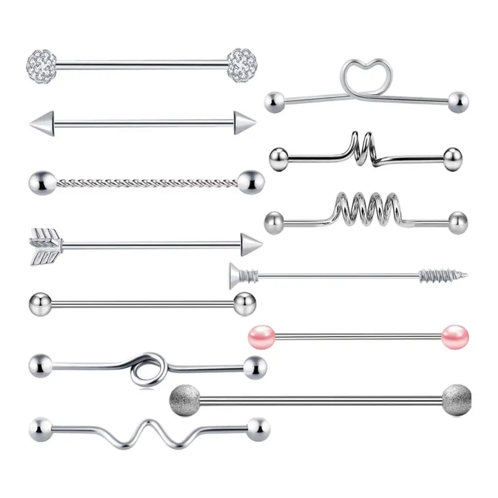 

13 Surgical Stainless Steel Industrial Barbell Earring Jewelry