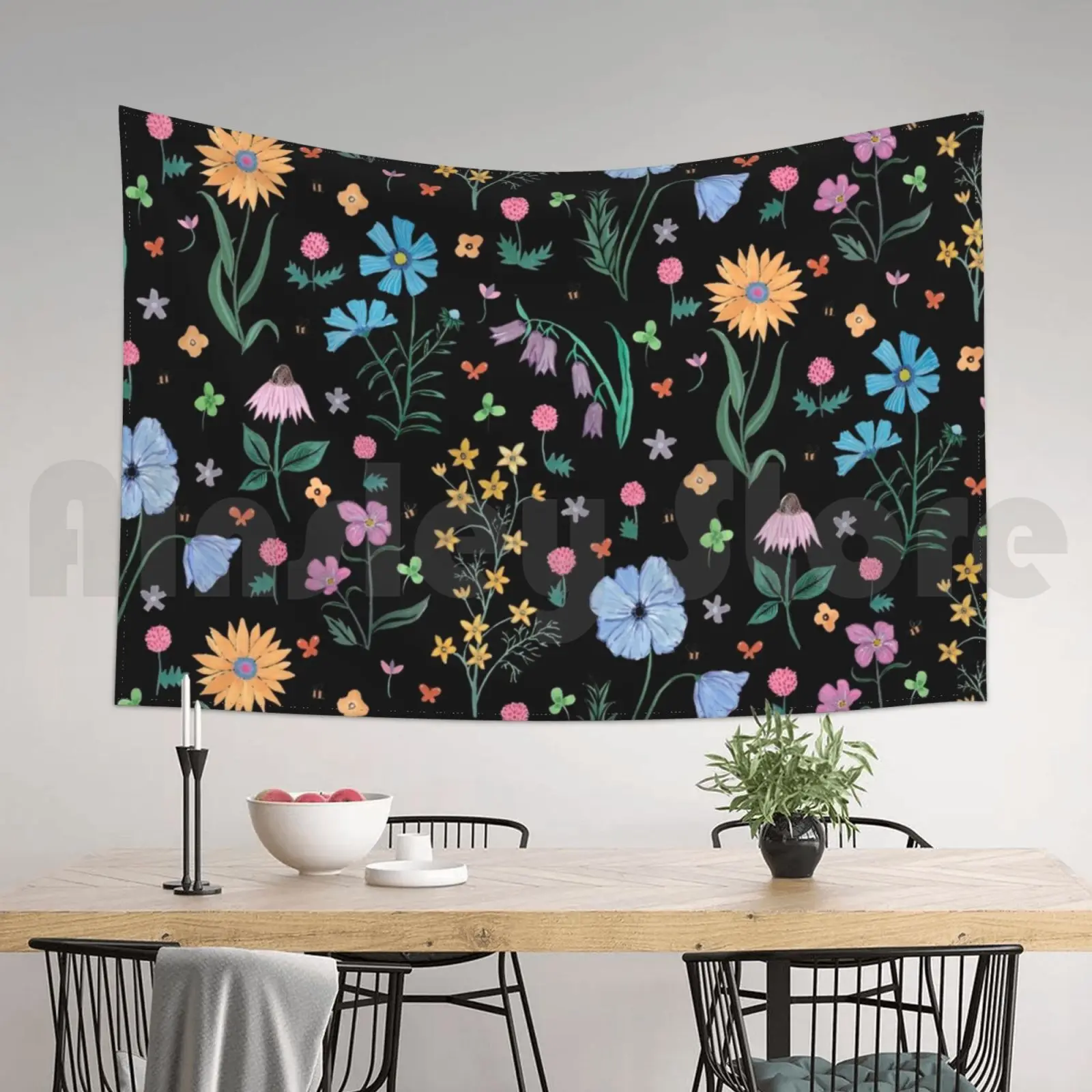 Весенний сад с тисненым узором темный фоновый гобелен гостиная спальня акварель