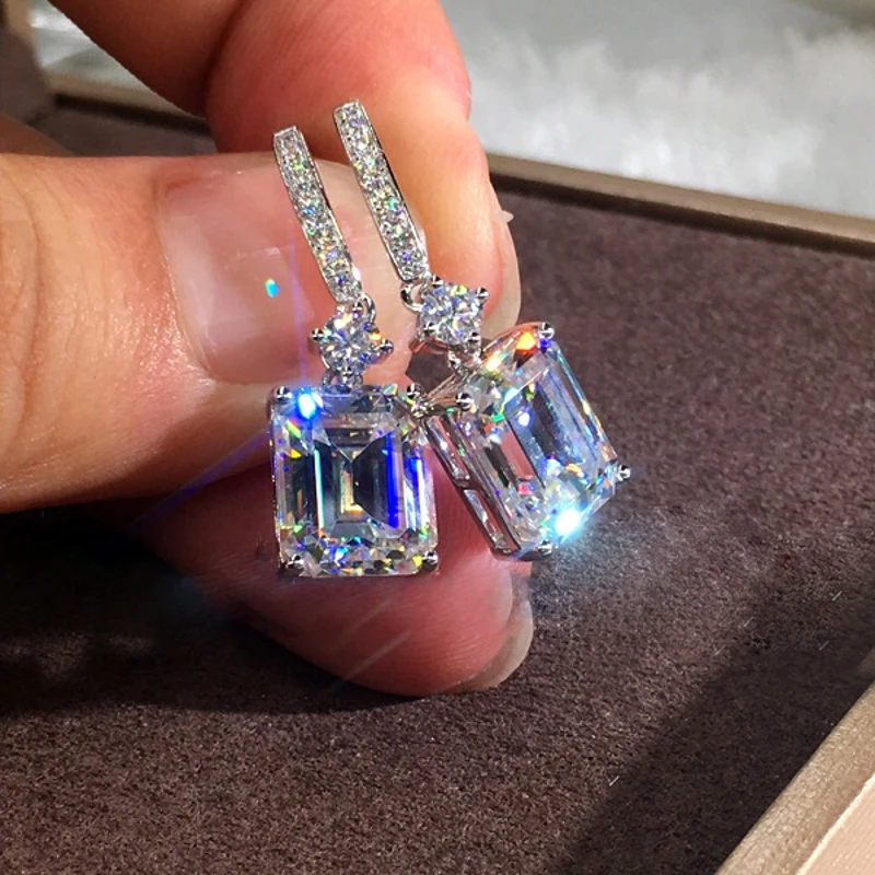 

Fashion Cute Korean Earrings Fashion Jewelry Silver Color Big Rectangle Bling Diamond Silver 925 Earrings for Women Gift