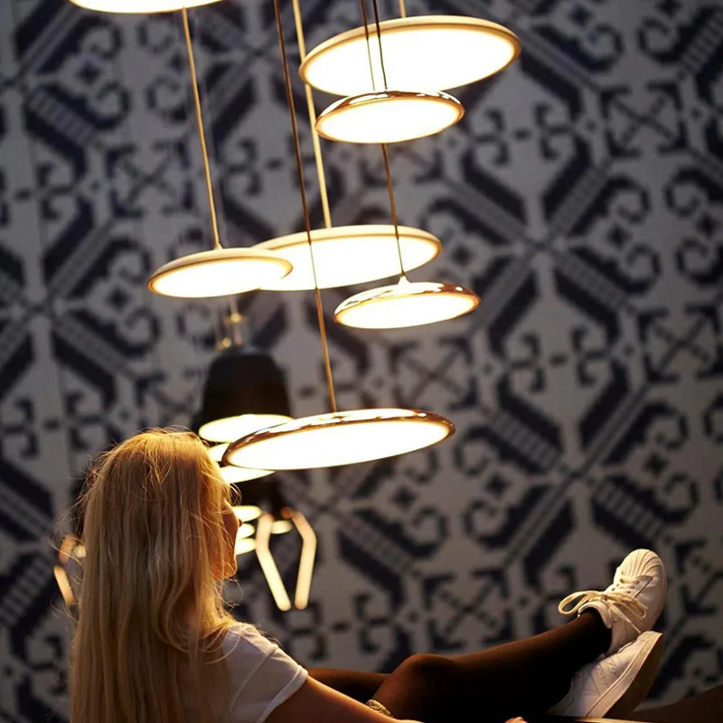 

Modern led ceilling pendant light Art Designer creative metal iron ufo Round Plate lights fixture thin multicolor hanging