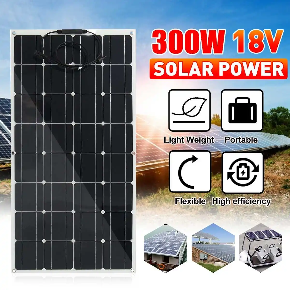 Online Baru 300W 18V Pengisi Daya Baterai Panel Surya Fleksibel Sel Surya Portabel 5V Usb Untuk Telepon Mobil Perahu Cina Luar Ruangan Tahan Air