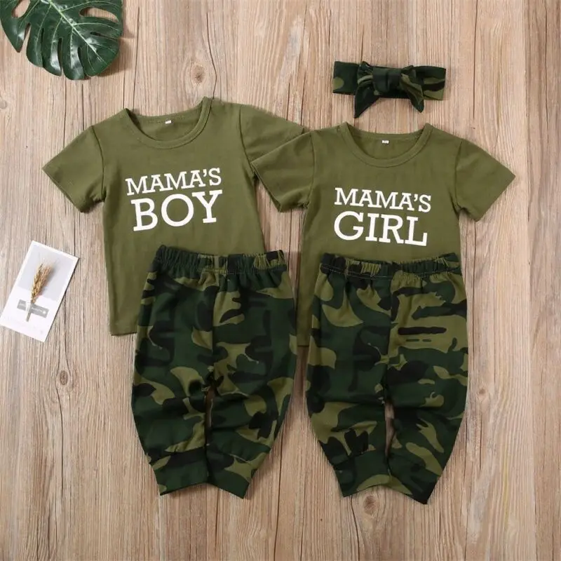 

AA 2020 Newborn Set Infant Baby Boy Girl Camouflage Tops Romper Pant Cotton Outfits Set Army Green Baby Clothing