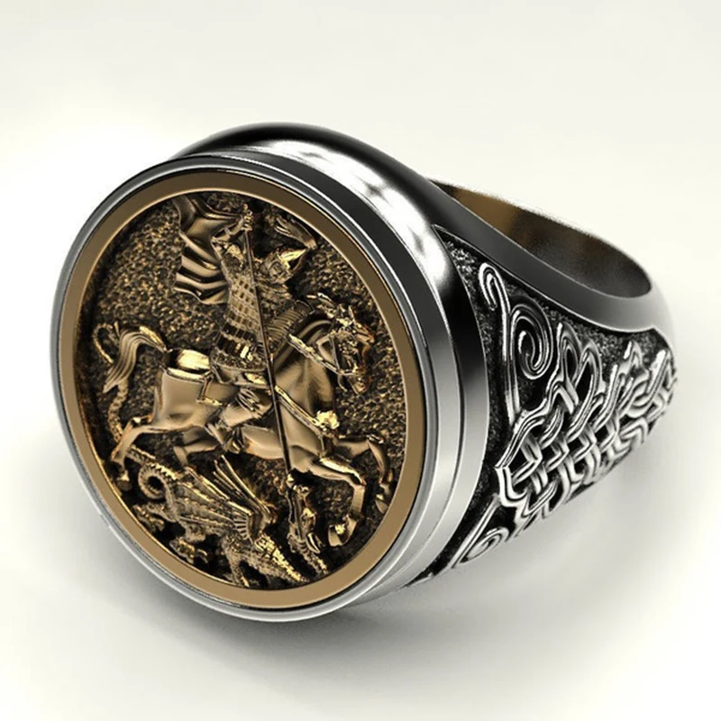 

Punk Cool Men's Finger Ring Dual Gold Metal Rome Soldier Horse Dragon Rings Fashion Jewelry bague homme Z4M500