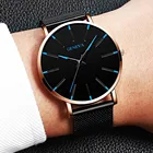2021 минималистичные Мужские кварцевые часы с сетчатым браслетом из нержавеющей стали, модные ультратонкие простые мужские деловые часы, мужские часы