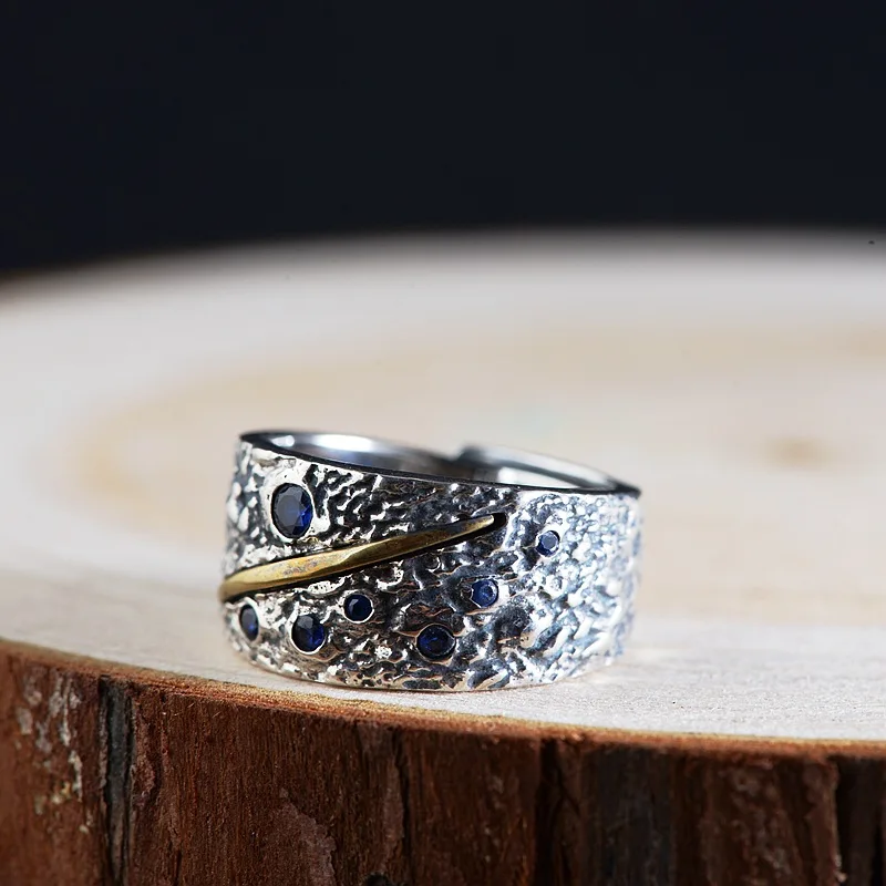 Женское и мужское кольцо из серебра 925 пробы с голубым цирконием | Украшения