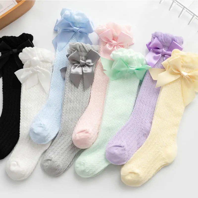 

Children's legwarmers Mesh Bow Baby's Stockings Summer Thin Anti-Mosquito Leg warm Bubble Mouth Vertical Striped Mesh Stocking