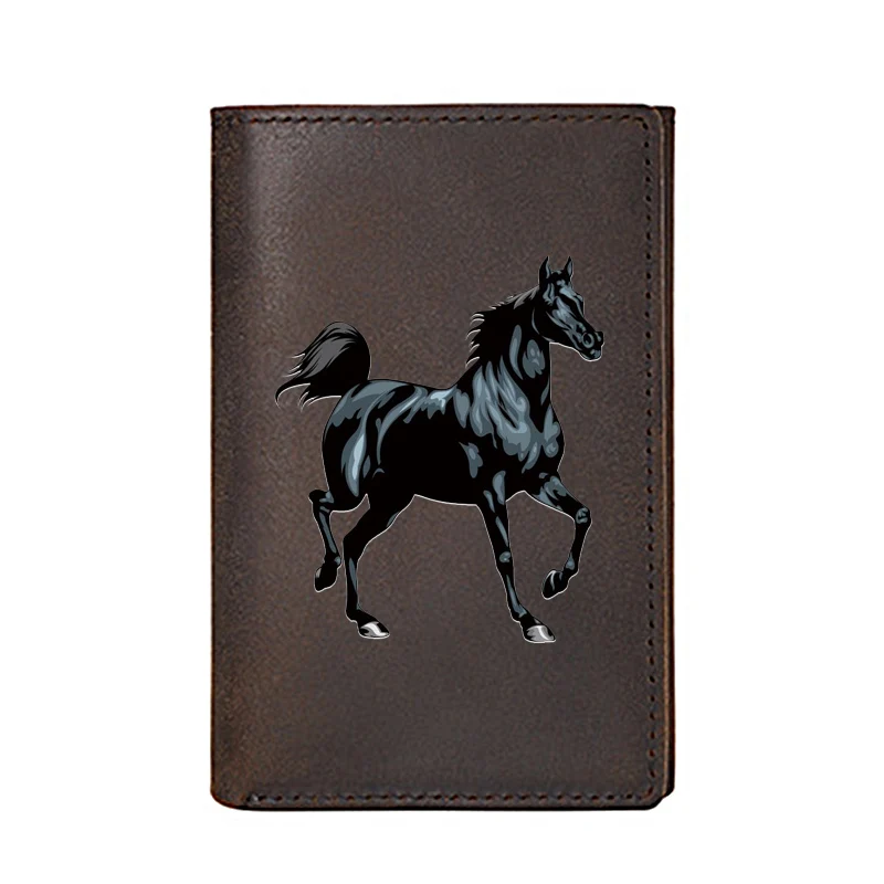 

Классический кошелек из натуральной кожи с изображением черной лошади для мужчин, визитница, мужские кошельки, Короткие сумочки для денег