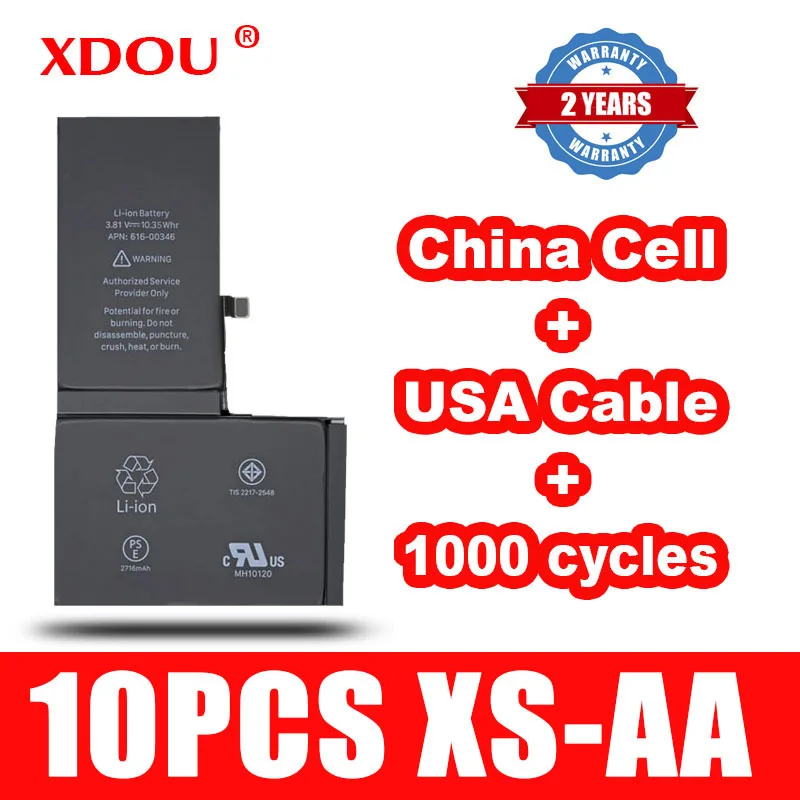 10 шт. аккумулятор XDOU для IPhone XS 2658 мАч замена 100% кобальта Китай ячейка США кабель 1000